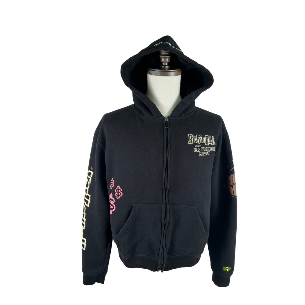 Shoe Palace Richie Rich Zip Up Hoodie Mens L Black Graphic Dollar Sign Full Zip - Picture 2 of 8